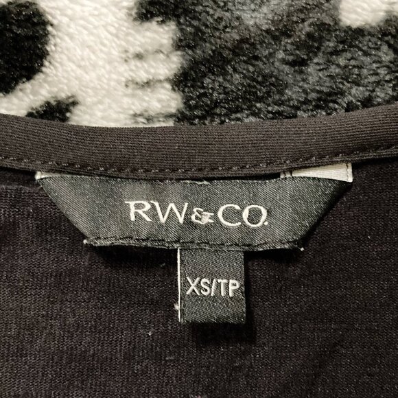 RW&CO Black cherry blossom print top w/ floral lace neckline ~ XS SMALL shirt - Picture 2 of 16